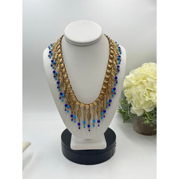 Vintage Etruscan Revival Victorian Era  Filigree Dangle Book Chain Bib Necklace - Picture 10 of 10